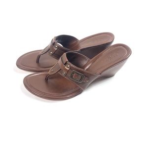 Cole Haan Brown Leather Thong Wedge Buckle Sandals